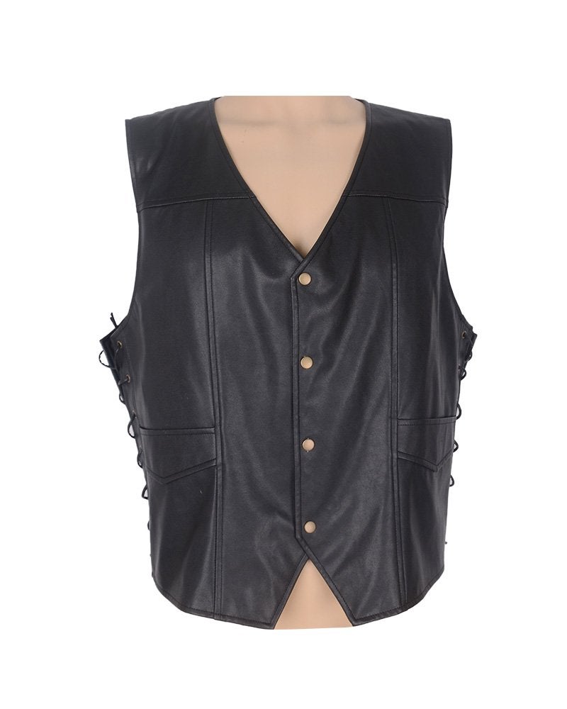 Cosplay.fm Men's Cosplay Faux Leather Angel Wings Vest Motorbike Vest Halloween Costume (Black) - Image 2